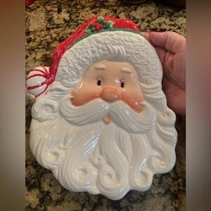 Vintage Fitz and Floyd Ceramic Peppermint Santa Claus Canapé Plate